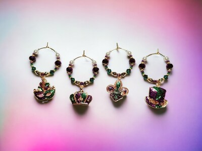 Mardi Gras Enamel Wine Charms with crystals and pearls - image3